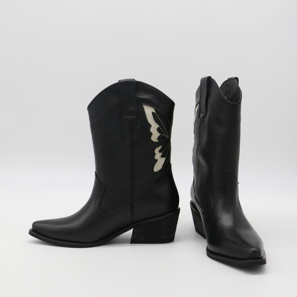 STIVALI NEW YORK - Woodstock western cowboy boots in black leather womens shoes,STIVALI NEW YORK - Shopidpearl