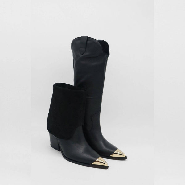 STIVALI NEW YORK - Prince Western Cowboy 2-in-1 Women's Boots in Black Leather,STIVALI NEW YORK - Shopidpearl