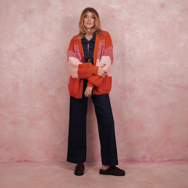 Janie Oversized Chunky Stripe Cardigan,Cara & The Sky - Shopidpearl