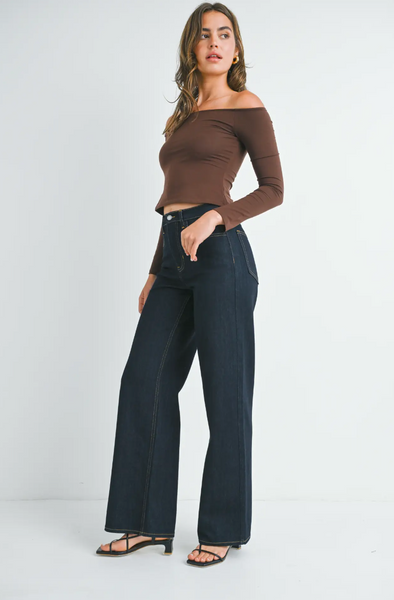 The Relaxed Wide Leg Jean,Just Black Denim - Shopidpearl