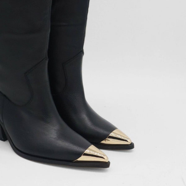 STIVALI NEW YORK - Prince Western Cowboy 2-in-1 Women's Boots in Black Leather,STIVALI NEW YORK - Shopidpearl