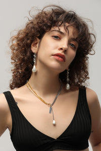 Gold Filled Crochet Wire Necklace with White Baroque Pearl 