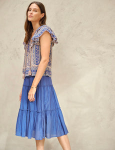 Mabe Della Cotton Silk Blue Flowy Skirt