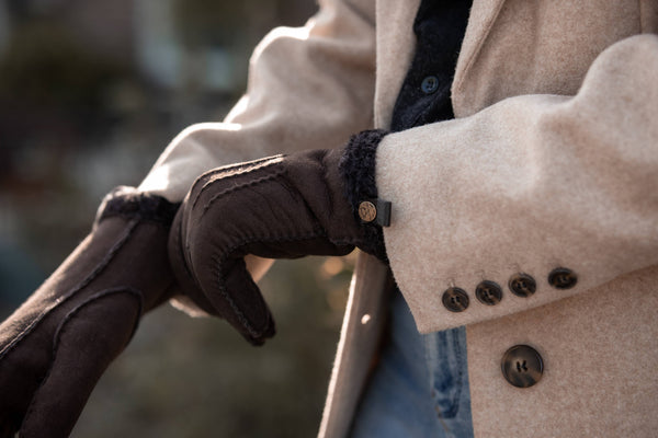 Suede Gloves with Wool Fur Trim