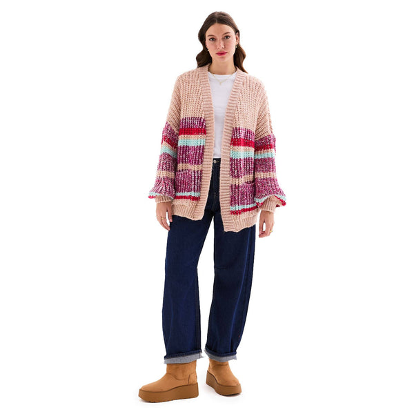 Janie Beige Stripe Chunky Cardigan