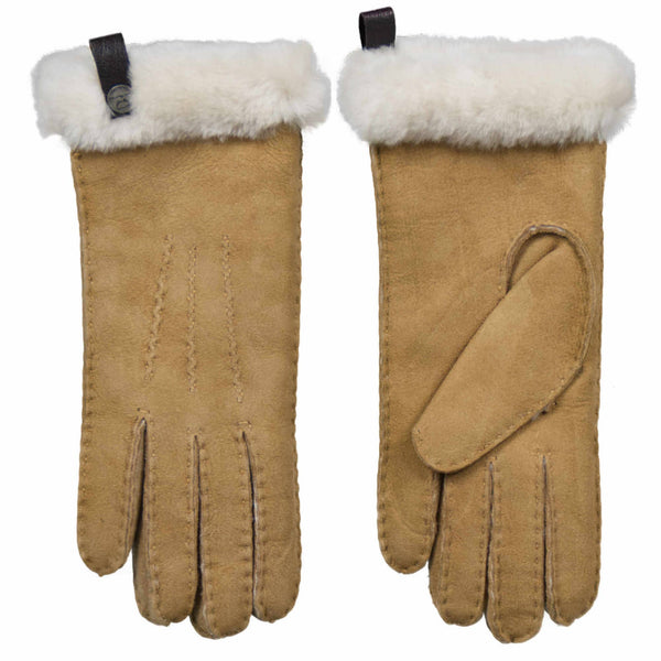 Suede Gloves with Wool Fur Trim