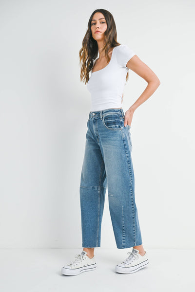 Seamed Denim Barrel Jean,Just Black Denim - Shopidpearl