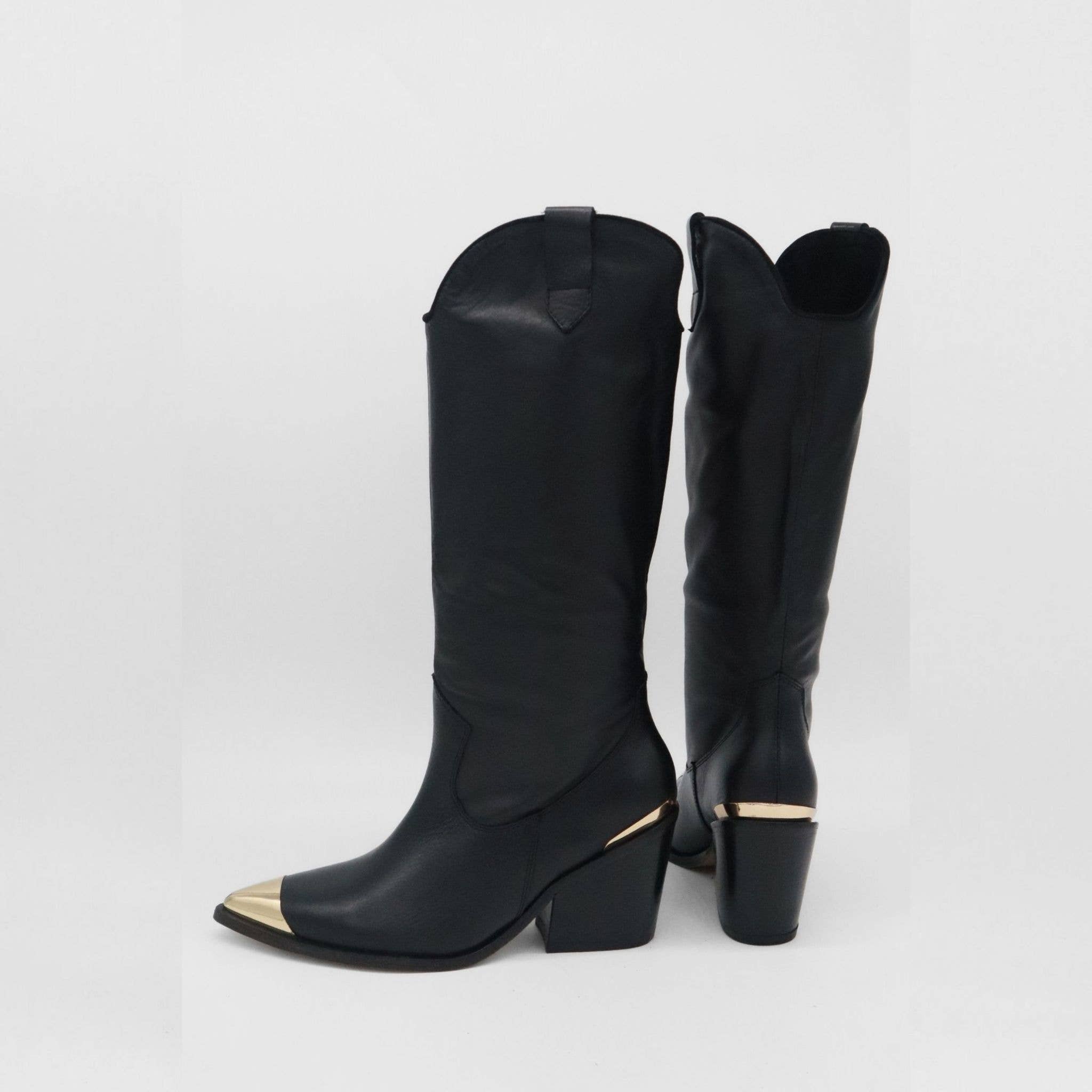 STIVALI NEW YORK - Prince Western Cowboy 2-in-1 Women's Boots in Black Leather,STIVALI NEW YORK - Shopidpearl