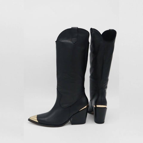 STIVALI NEW YORK - Prince Western Cowboy 2-in-1 Women's Boots in Black Leather,STIVALI NEW YORK - Shopidpearl