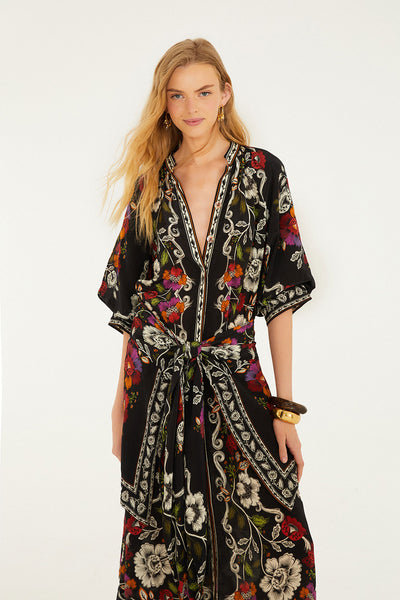 Rococo Flowers Belted Midi Dress