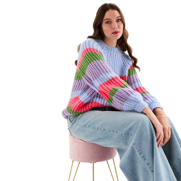 Steph Chunky Blue Stripe Sweater British Made