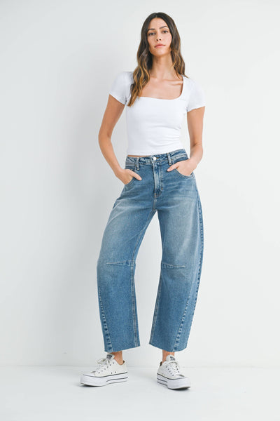 Seamed Denim Barrel Jean,Just Black Denim - Shopidpearl