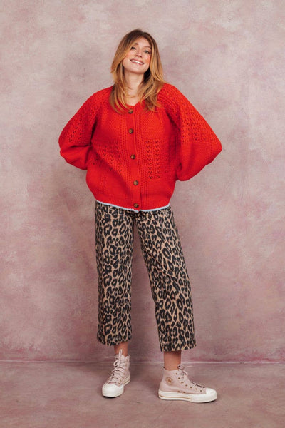 Cara & The Sky - Brigit Pointelle Stitch Balloon Sleeve Cardigan - Orange,Cara & The Sky - Shopidpearl