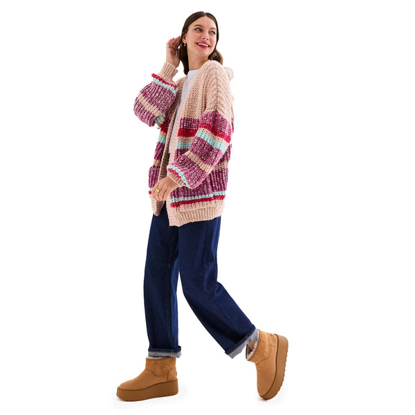 Janie Beige Stripe Chunky Cardigan