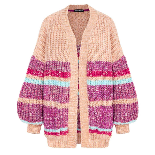 Janie Beige Stripe Chunky Cardigan