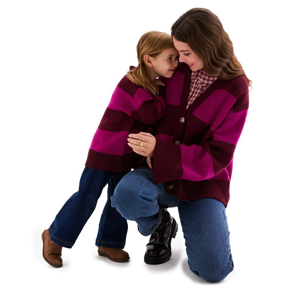 Candice Chunky Cardigan Burgundy Stripe British Made