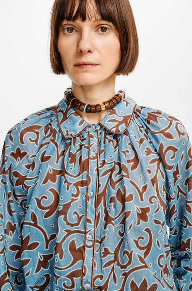 Alice Top Cotton Voile Blue Autumn Vine