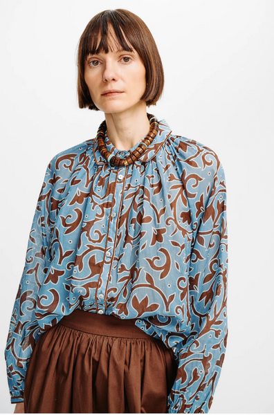 Alice Top Cotton Voile Blue Autumn Vine