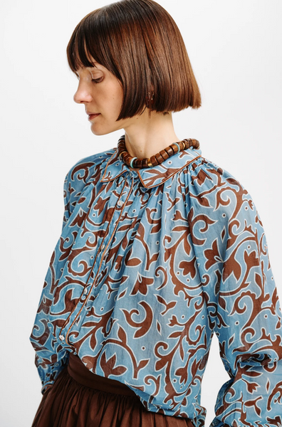 Alice Top Cotton Voile Blue Autumn Vine