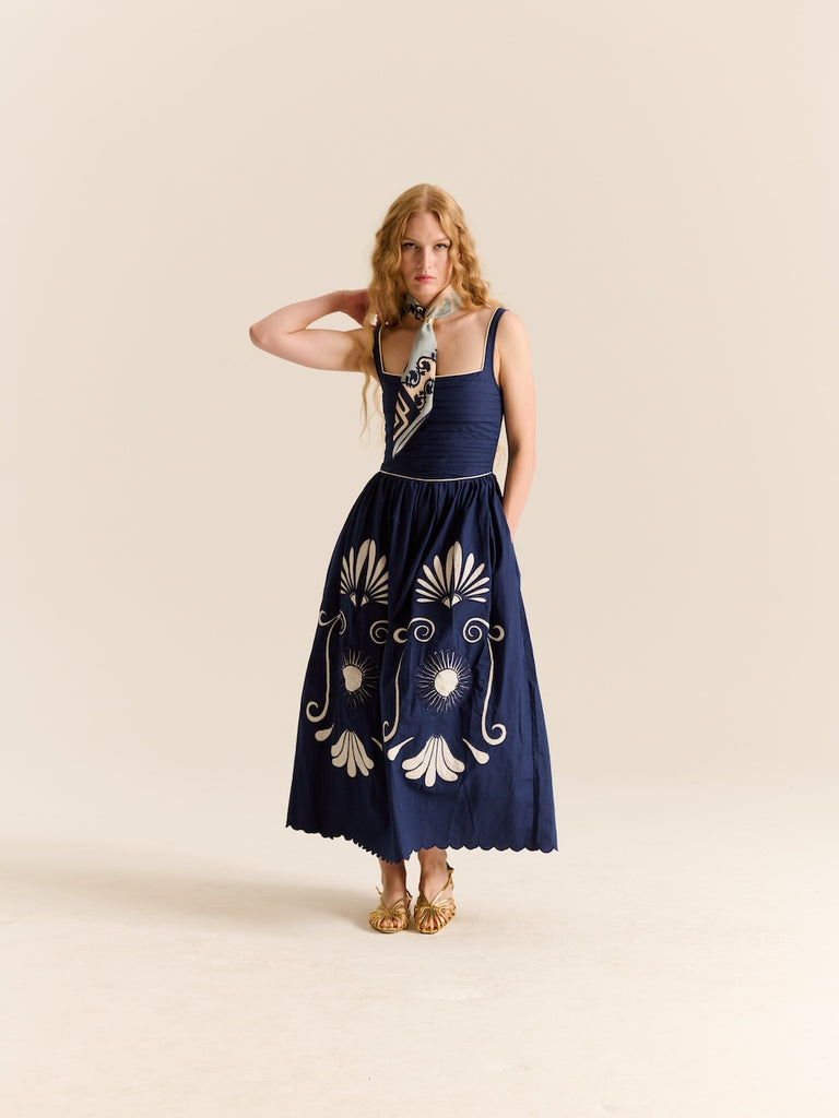 Blue Almara 100% Cotton Poplin Midi Dress | idPearl Blue Almara 100% Cotton Poplin Midi Dress | idPearl