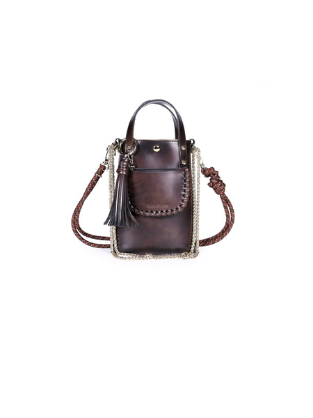 Ame Calf Leather Small Handbag Black Brush