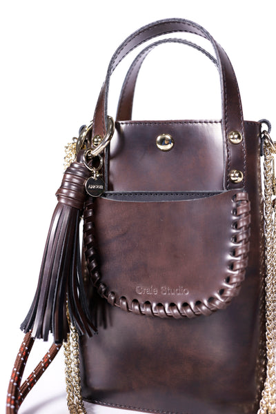 Ame Calf Leather Small Handbag Black Brush