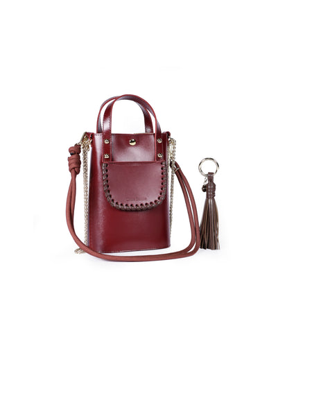 Ame Calf Leather Small Handbag Burgundy