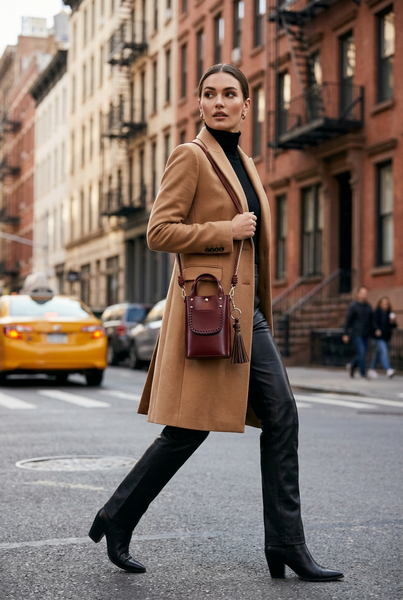 Ame Calf Leather Small Handbag Burgundy