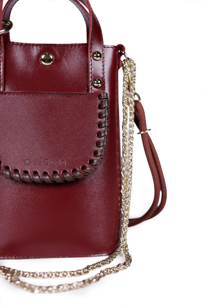Ame Calf Leather Small Handbag Burgundy
