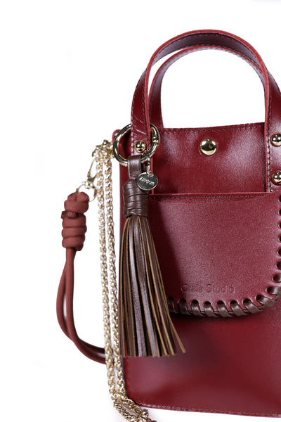 Ame Calf Leather Small Handbag Burgundy
