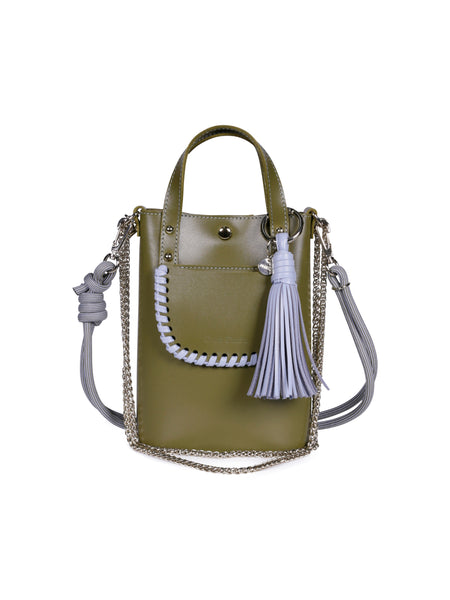 Blue Stitch Khaki Leather Mini Bag