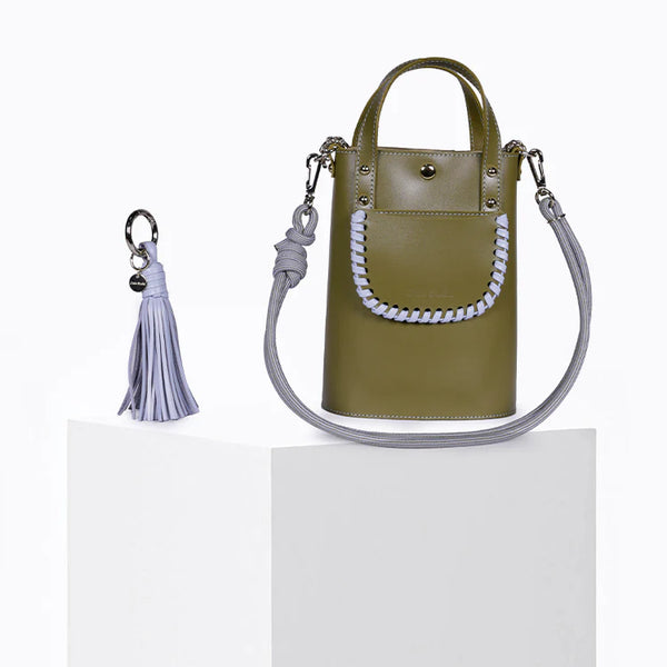 Blue Stitch Khaki Leather Mini Bag