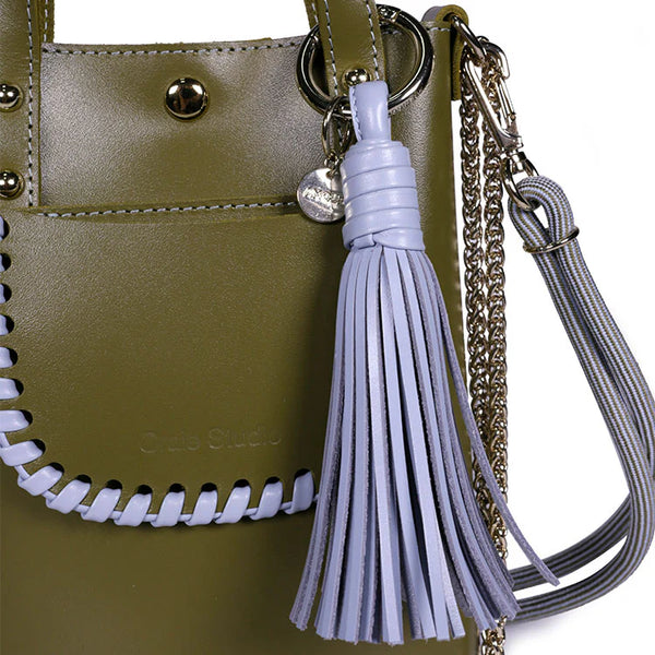 Blue Stitch Khaki Leather Mini Bag