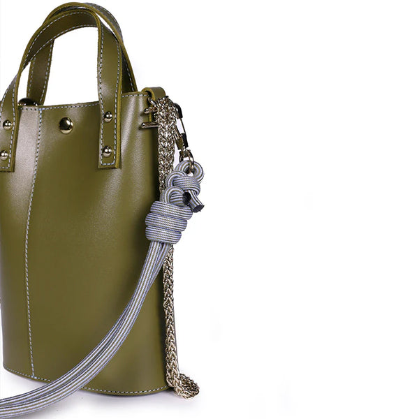 Blue Stitch Khaki Leather Mini Bag