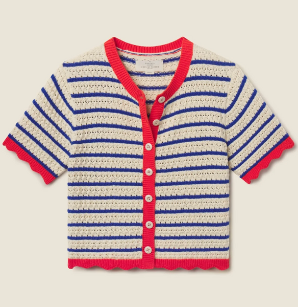 Aurora Short Sleeve Cotton Stripe Cardigan,Trovata - Shopidpearl
