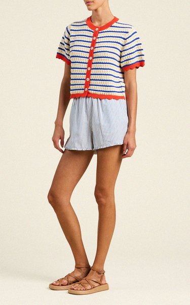 Aurora Short Sleeve Cotton Stripe Cardigan,Trovata - Shopidpearl
