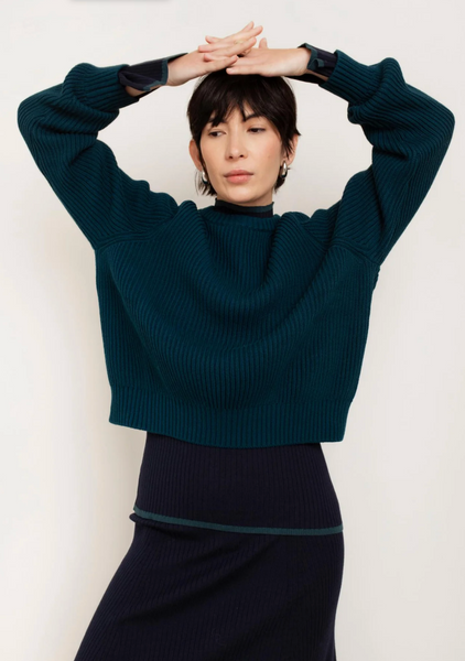 Avery Cotton Crewneck Sweater Teal