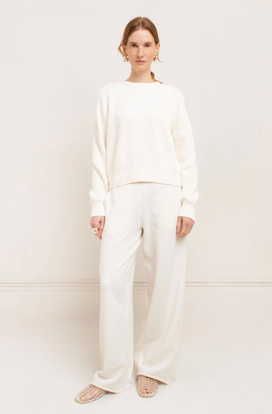 Avery Cotton Crewneck Sweater Gardenia