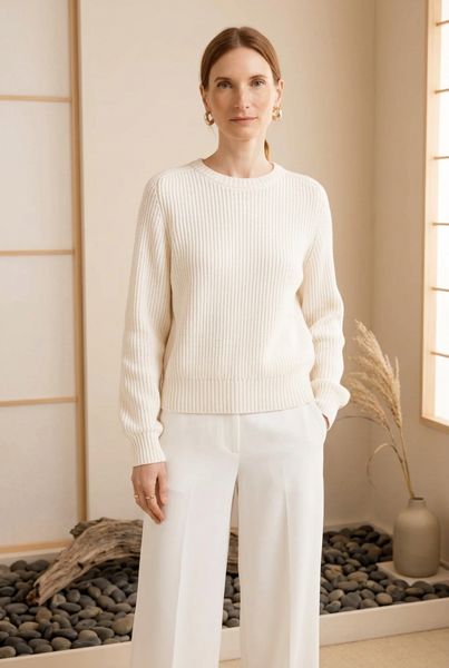 Avery Cotton Crewneck Sweater Gardenia