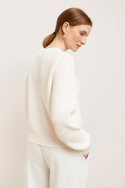 Avery Cotton Crewneck Sweater Gardenia
