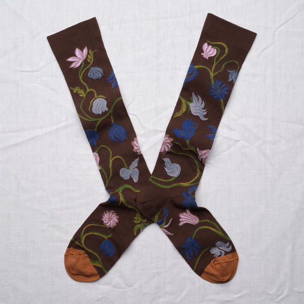 Dancing Flower Cotton Knee High Socks