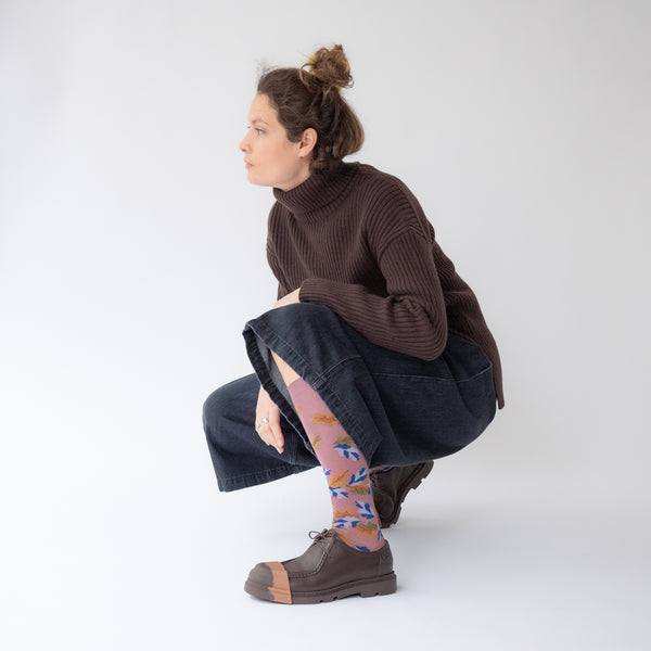 Grape Leaf Cotton Knee High Socks