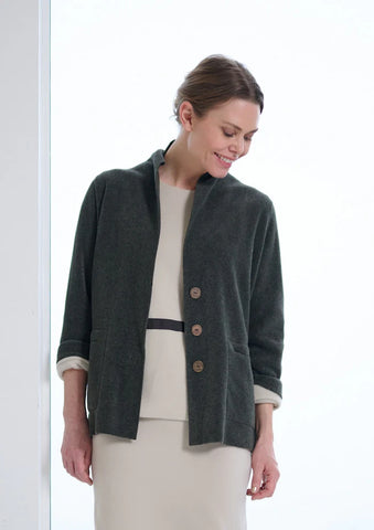 Brown Fleece Button Front Cardigan