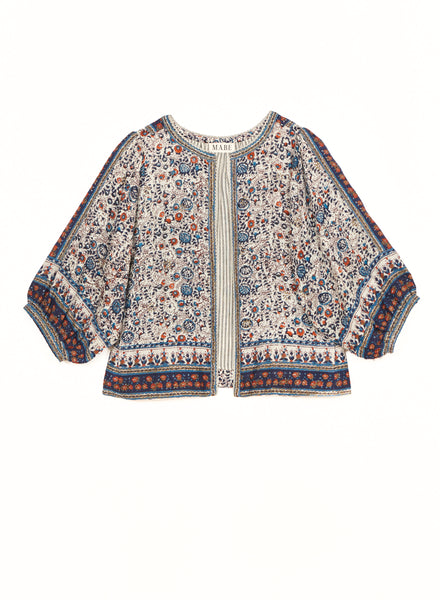 Cass Indigo Floral Print Jacket,MABE - Shopidpearl