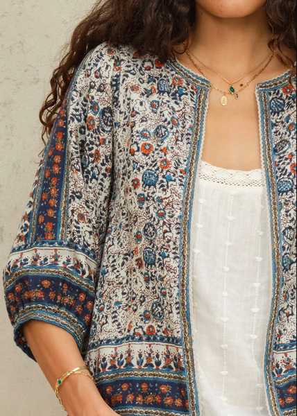 Cass Indigo Floral Print Jacket,MABE - Shopidpearl