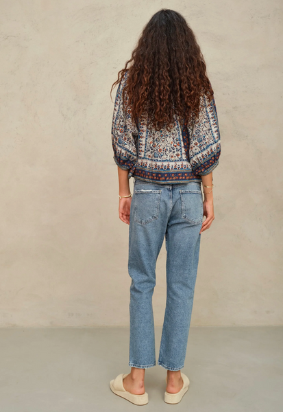 Cass Indigo Floral Print Jacket,MABE - Shopidpearl
