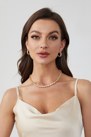 Classicharms Gold Tear Shaped Zirconia  Tennis Choker Necklace - shop idPearl