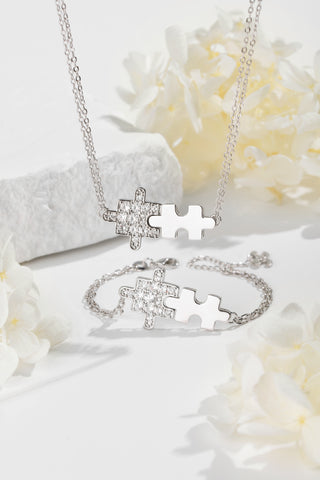 Classicharms Silver Jigsaw Puzzle Necklace - shopdPearl