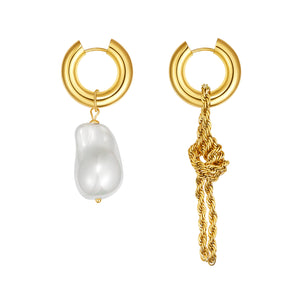 Classiccharms Unique Asymmetrical Gold Rope Chain Baroque Pearl Drop Earrings - shop idPearl