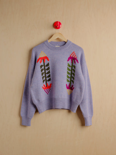 Cone Flower Crewneck Wool Sweater Lilac